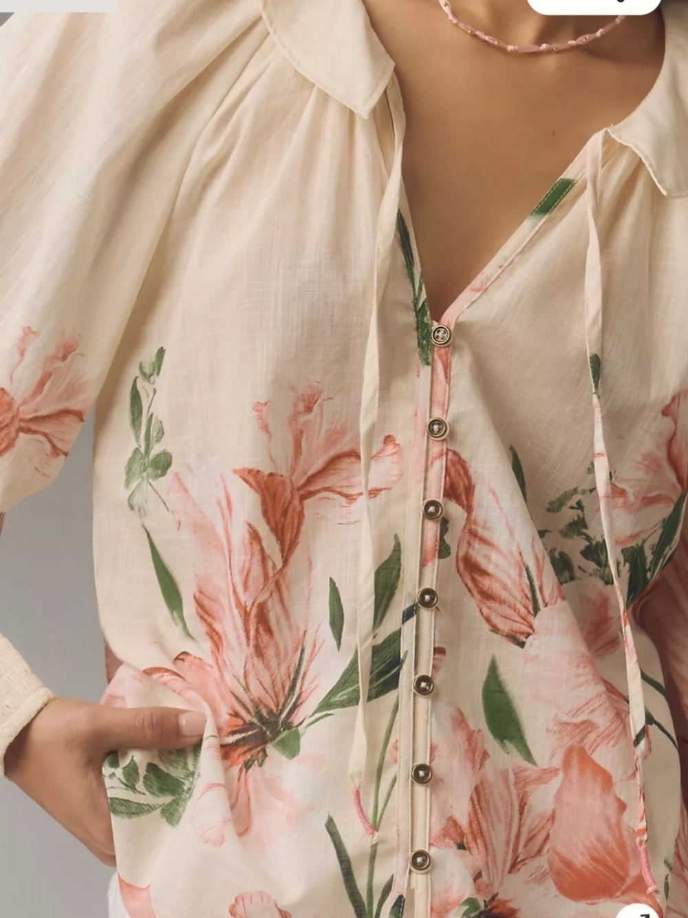 Anthropologie Floral Peasant Blouse L Balloon Sleeve Smocked Cuff Boho Feminine - Picture 3 of 10